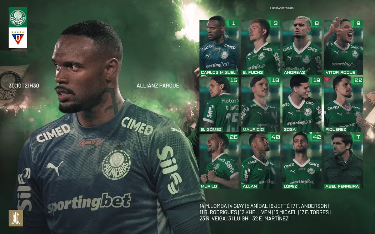 Abel escala Palmeiras para enfrentar a LDU com formação ofensiva e Allan titular