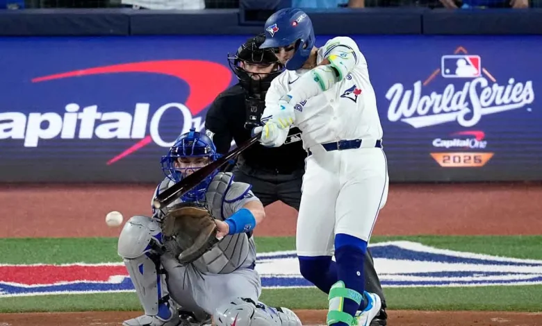 Bichette playing second, batting cleanup for Blue Jays in Game 3 of World Series