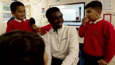 Bukayo Saka shocks kids at old primary school with surprise visit as emotional Arsenal ace calls it 'beautiful feeling'