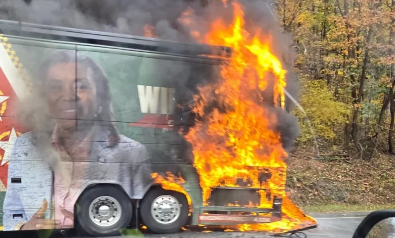 Earle-Sears campaign bus reportedly catches fire; Spanberger 'relieved' opponent's team is safe