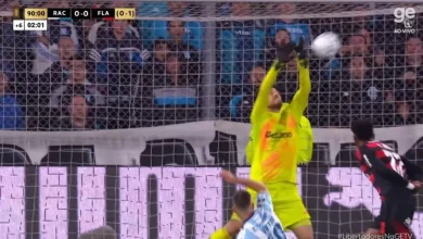 Goleiro Rossi salva Flamengo com defesaça decisiva em cabeçada de Vietto aos 46′ do 2T