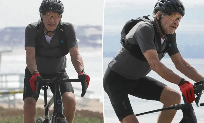 Harrison Ford, 83, breaks a sweat riding bike along LA’s coastline