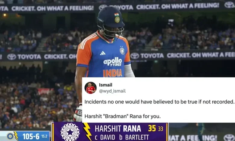 "Harshit 'Bradman' for you": Twitter loses it as Rana slams 35 after promotion over Dube
