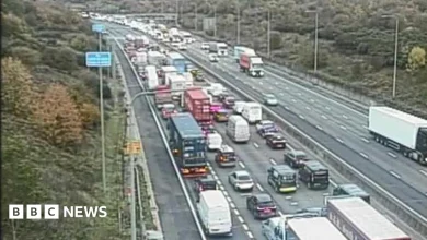 M25 collision and vehicle fire causes congestion in Essex