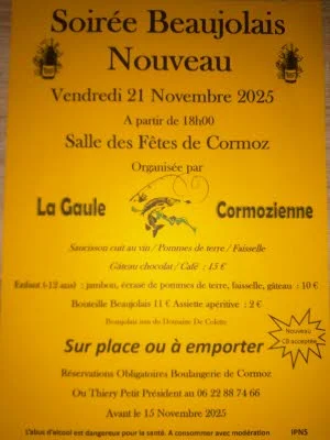 Soirée Beaujolais nouveau : Repas et banquets à Cormoz
