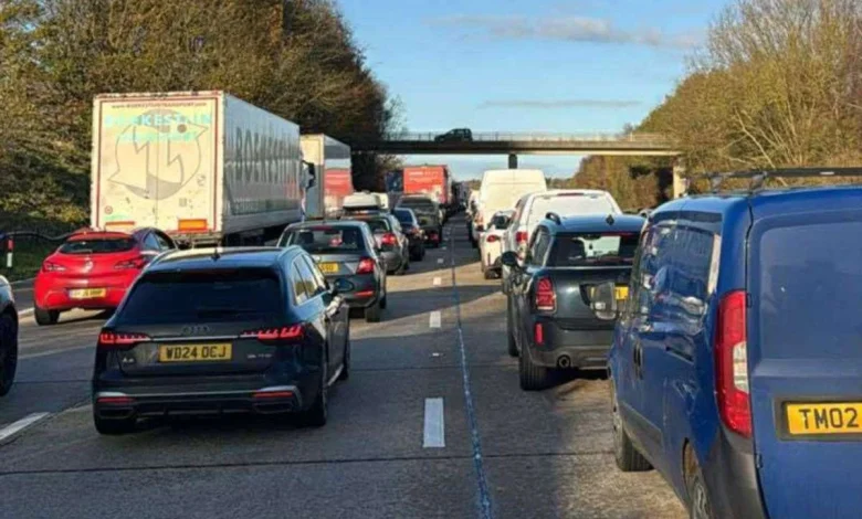 10-mile delays on motorway after lorry and car crash