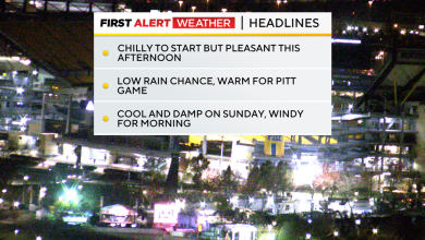 A passing shower possible for College Gameday in Pittsburgh this weekend, cooler weather ahead