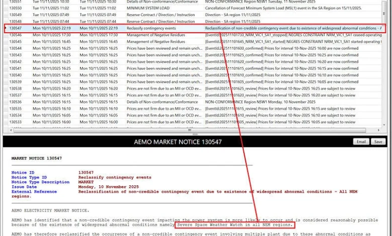 AEMO (and the BOM) warning about possible ‘Severe Space Weather’ (at G4, possible G5) in next ~24 hours