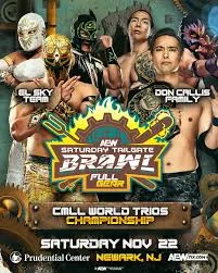 AEW Full Gear "Tailgate Brawl" pre-show results: El Sky Team vs. Kazuchika Okada, Konosuke Takeshita, and Hechicero for the CMLL Trios Titles, Big Boom AJ and QT Marshall vs. RPG Vice