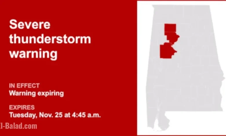 Alabama Thunderstorm Warning Set to Expire at 4:45 a.m.