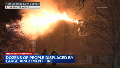Apartment fire near me: Dozens misplaced after large building fire in Carpentersville, Illinois at 104 Meadow Ct.
