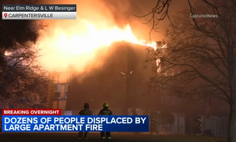 Apartment fire near me: Dozens misplaced after large building fire in Carpentersville, Illinois at 104 Meadow Ct.