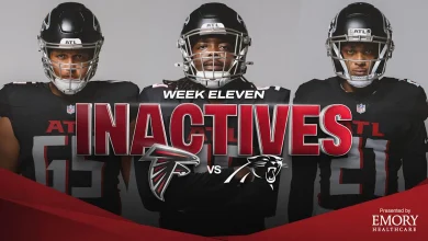 Atlanta Falcons Week 11 inactives vs. Carolina Panthers