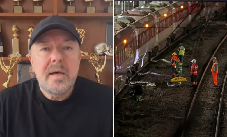 Attention turns to Ricky Gervais’ Dutch Barn vodka ads after mass stabbing attack on train in England