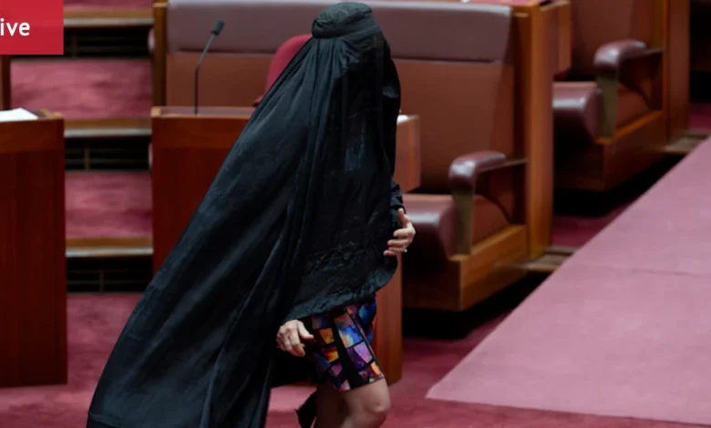 Australia news LIVE: Hanson formally censured, suspended for seven days by Senate after burqa stunt; Senators slam government’s secret Nauru deal