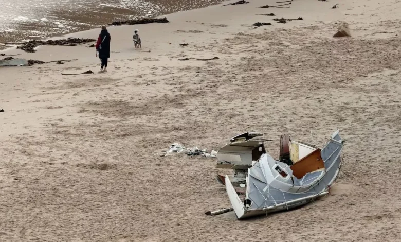 Beached boat lies wrecked 50 days after running aground on Tyneside