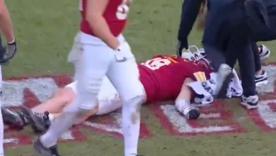 Benjamin Brahmer injury update: Iowa State TE carted off after collapsing on the field following hit