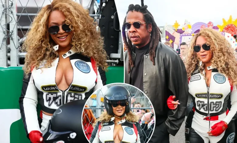 Beyoncé turns heads in form-fitting racing gear while arriving at F1 Grand Prix with Jay-Z