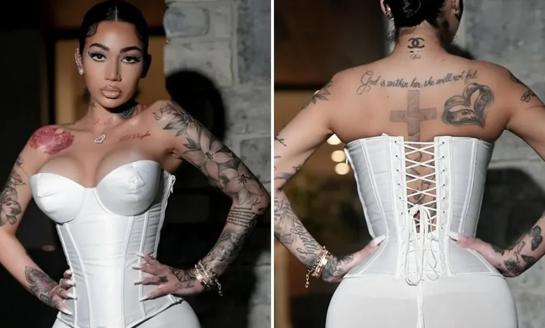 Bhad Bhabie Flaunts Curves in White Corset and Hot Pants