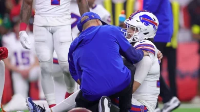 Bills' Josh Allen injured on huge hit from Will Anderson Jr. against Texans