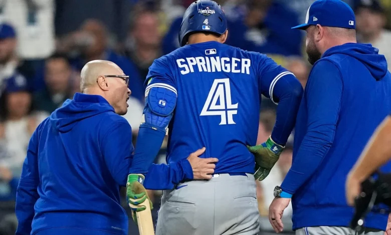 Blue Jays’ George Springer leaves Game 3 of World Series after injuring himself on a swing