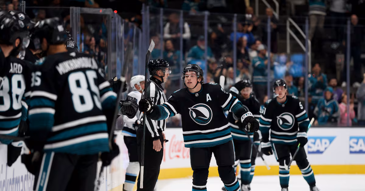 Celebrini completes hat trick with OT winner to lift Sharks over Mammoth