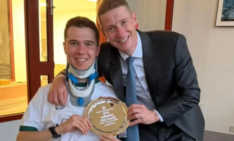 Champion jockey James McDonald visits injured apprentice Tom Prebble hours after Cox Plate win