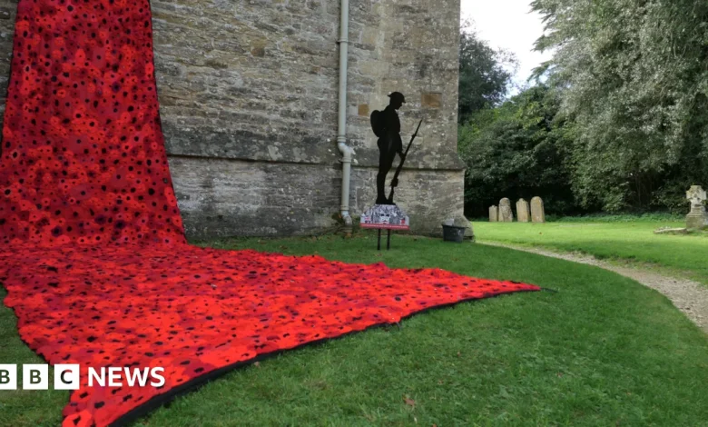 Church cascade of poppies hung at Oxfordshire village church