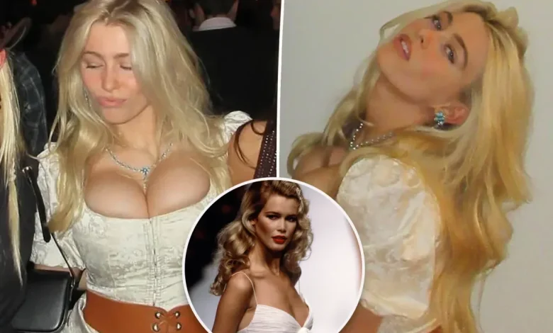 Claudia Schiffer’s look-alike daughter Clementine, 21, is all curves in a belted corset
