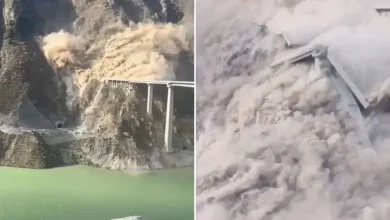 Crazy footage shows China’s Hongqi bridge collapsing months after opening