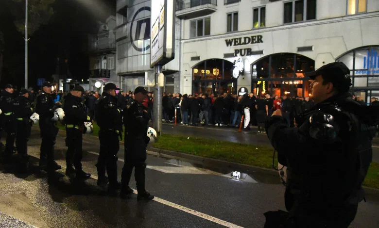 Croatian fans sang in the city center and filled part of the southern stand of the stadium under Gorica