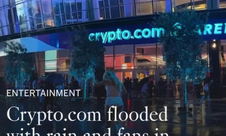 Crypto.com flooded with rain and fans in go-go boots for Sabrina Carpenter