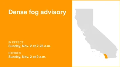 Dense fog advisory active for San Diego County Coastal Areas and San Diego County Inland Valleys