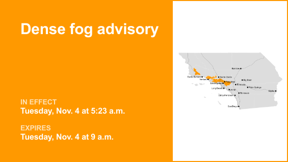 Dense fog advisory affecting Los Angeles County until Tuesday morning — visibility down to 1/4 mile