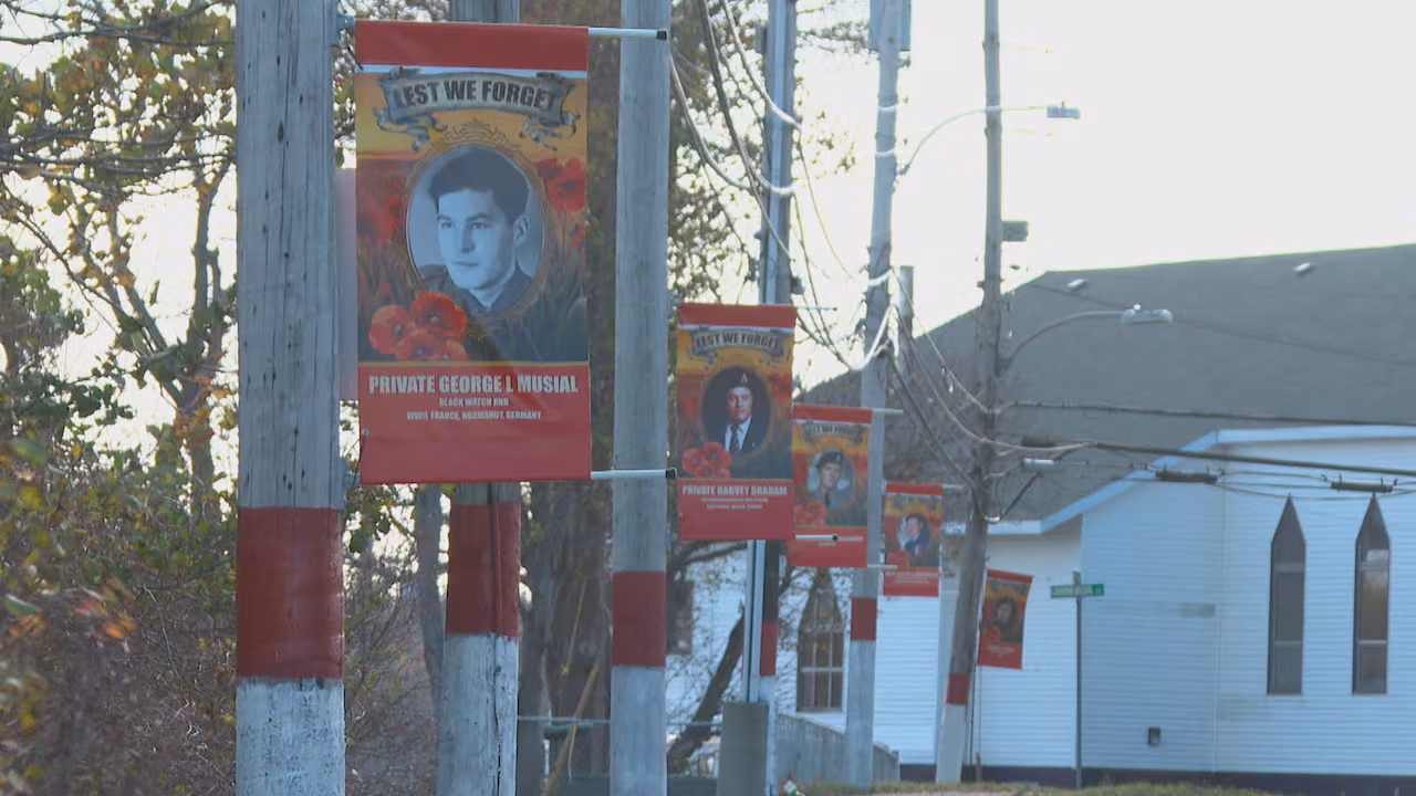 Dominion lines street with banners to honour those who have served