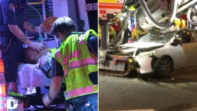 Driver trapped under roadworks machine; man fights for life