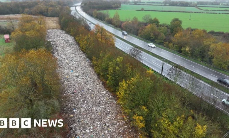 Drone video shows mountain of fly-tipped waste in Oxfordshire