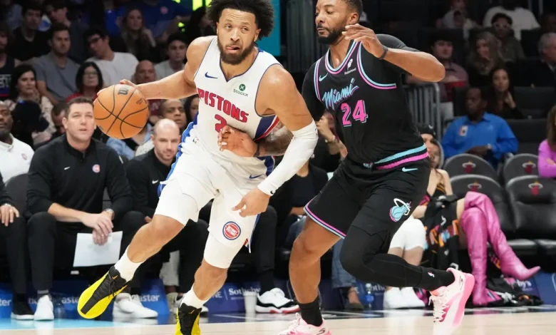 Duncan Robinson gets a win in return to Miami, as Detroit Pistons hold off Heat 138-135