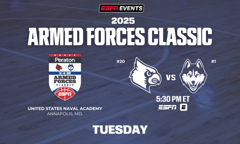 ESPN Events Peraton Armed Forces Classic Tips Off Tuesday with No. 20 Louisville vs. No. 1 UConn in the Event’s First-Ever Women’s College Basketball Matchup