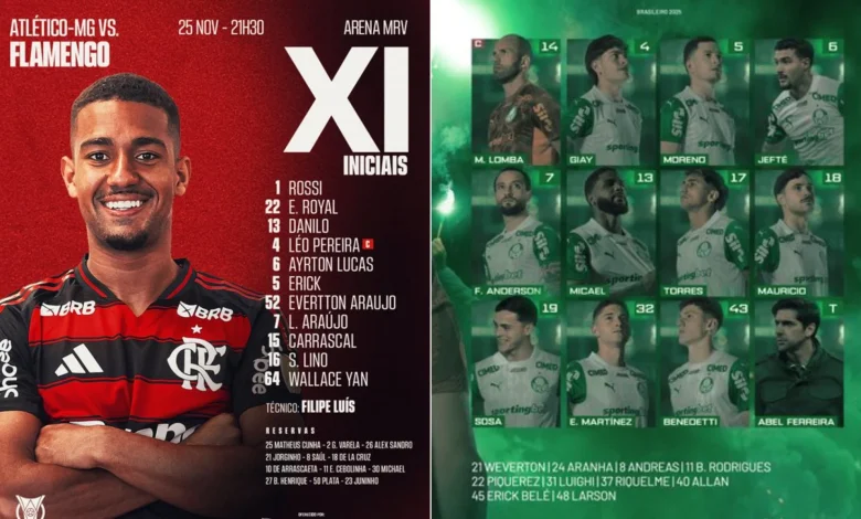 Escalações: Flamengo encara Atlético-MG com time misto, e Palmeiras visita Grêmio com reservas
