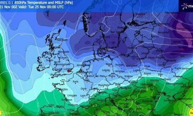 Exact date -6C freeze may hit UK as 13 coldest cities turn icy weather maps blue