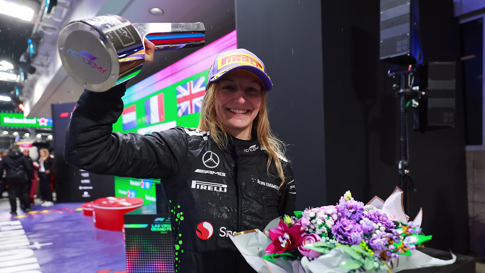 F1 ACADEMY: Doriane Pin wins chaotic Race 1 in Las Vegas as title rival Maya Weug crashes out