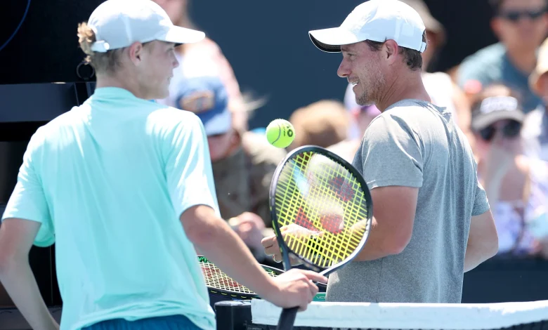 Family ties: Lleyton Hewitt teams up with son Cruz in Sydney