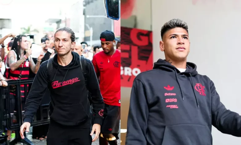 Filipe Luís toma atitude com Carrascal antes de jogo do Flamengo x São Paulo, pelo Brasileirão