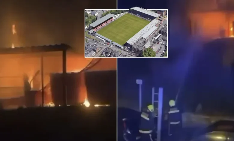 Fire breaks out at Exeter City stadium as firefighters rush to tackle late-night blaze
