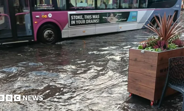 Flash floods after deluge cause problems for commuters in Staffordshire