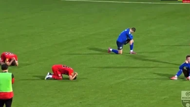 Footballers break down in tears after being told manager tragically died during match