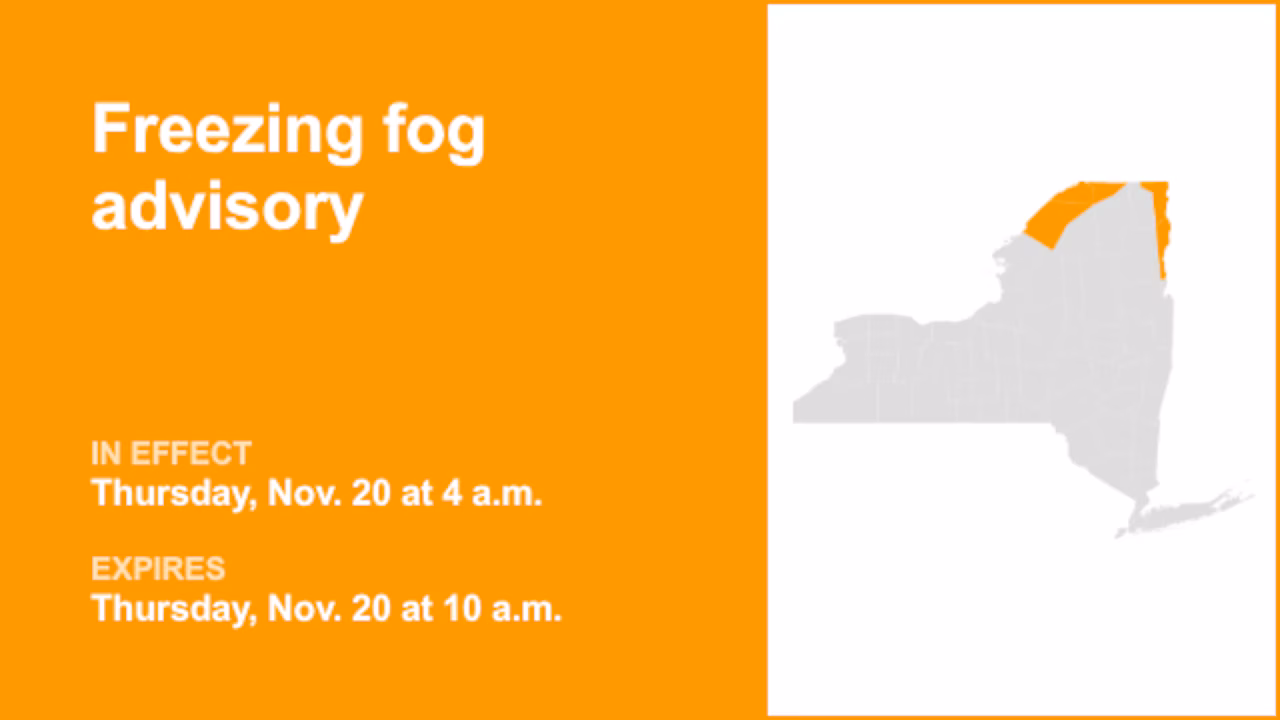 Freezing fog advisory issued for North Country until Thursday morning – visibility down to 1/4 mile