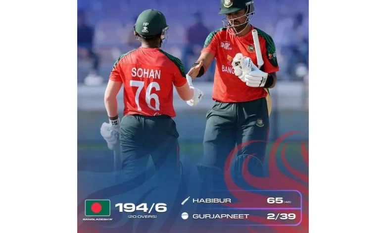 Habiburs fifty, Meherobs blitz power Bangladesh A to 194 against India A in Asia Cup semifinal