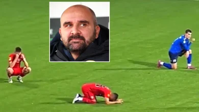 Heartbreaking moment footballers collapse after finding out manager has died